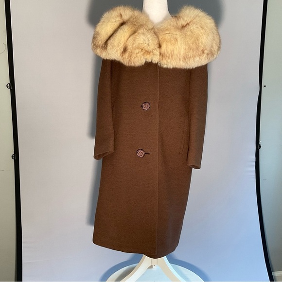 Vintage Ladies Sz 8ish Stevens Forstman Brown Wool Coat, Fox Collar - Picture 13 of 16
